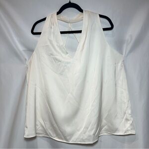 Addition Elle White Satin Halter V-Neck Tank Top in White, Size XXL 2X